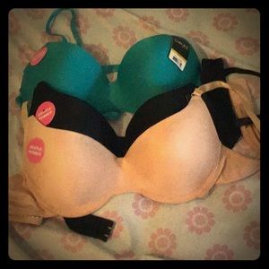 Tan, black, green bras gentle push up